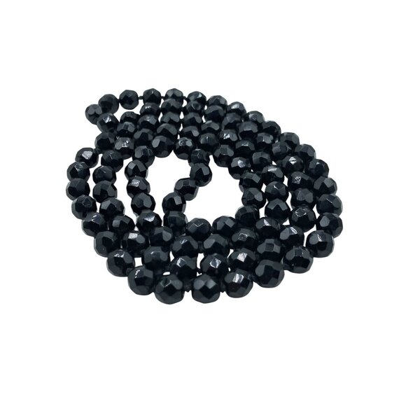 Vintage Black Glass Beaded Necklace Faceted Beads Single Continuous Strand Costu - Picture 3 of 8